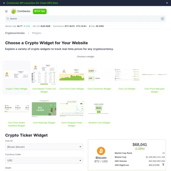 CoinGecko - Free Cryptocurrency Price Widgets screenshot
