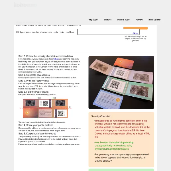 Kobocoin Paper Wallet Generator screenshot